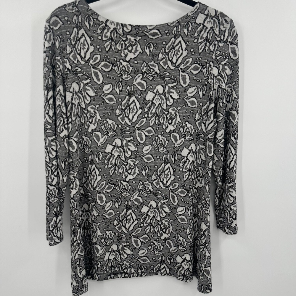 Tianello Blouse Women's Medium Gray Floral Print Stretch Scoop Neck Pullover
